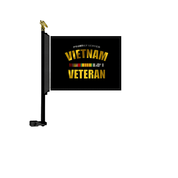 14in Black MC Flag Mount with Vietnam Vet Flag and Eagle Topper
