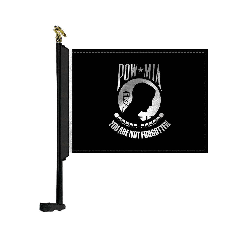18in Black MC Flag Mount with POW/MIA Flag and Brass Eagle Topper