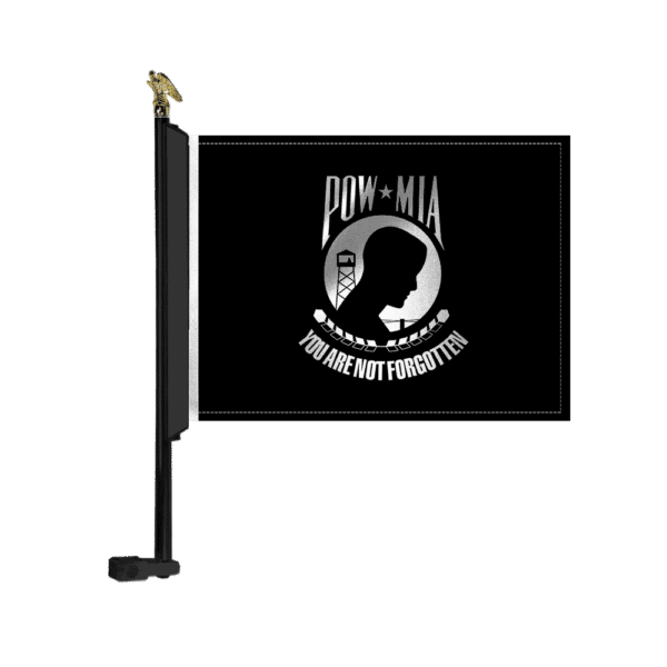 18in Black MC Flag Mount with POW/MIA Flag and Brass Eagle Topper
